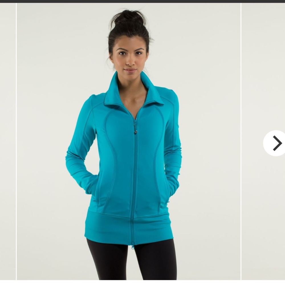 Lululemon- Sz 8- Nice Asana Jacket *Brushed- Surge/ Tealish- Thumbholes- Flaw**